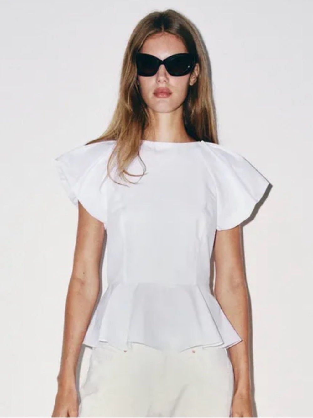H&M White Puff Sleeve Peplum Top